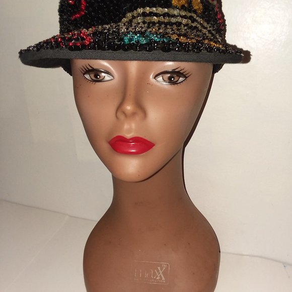 VTG. JC Womens 80’s Sequin Baseball Cap Disco Rare Black Red Gold main image 11